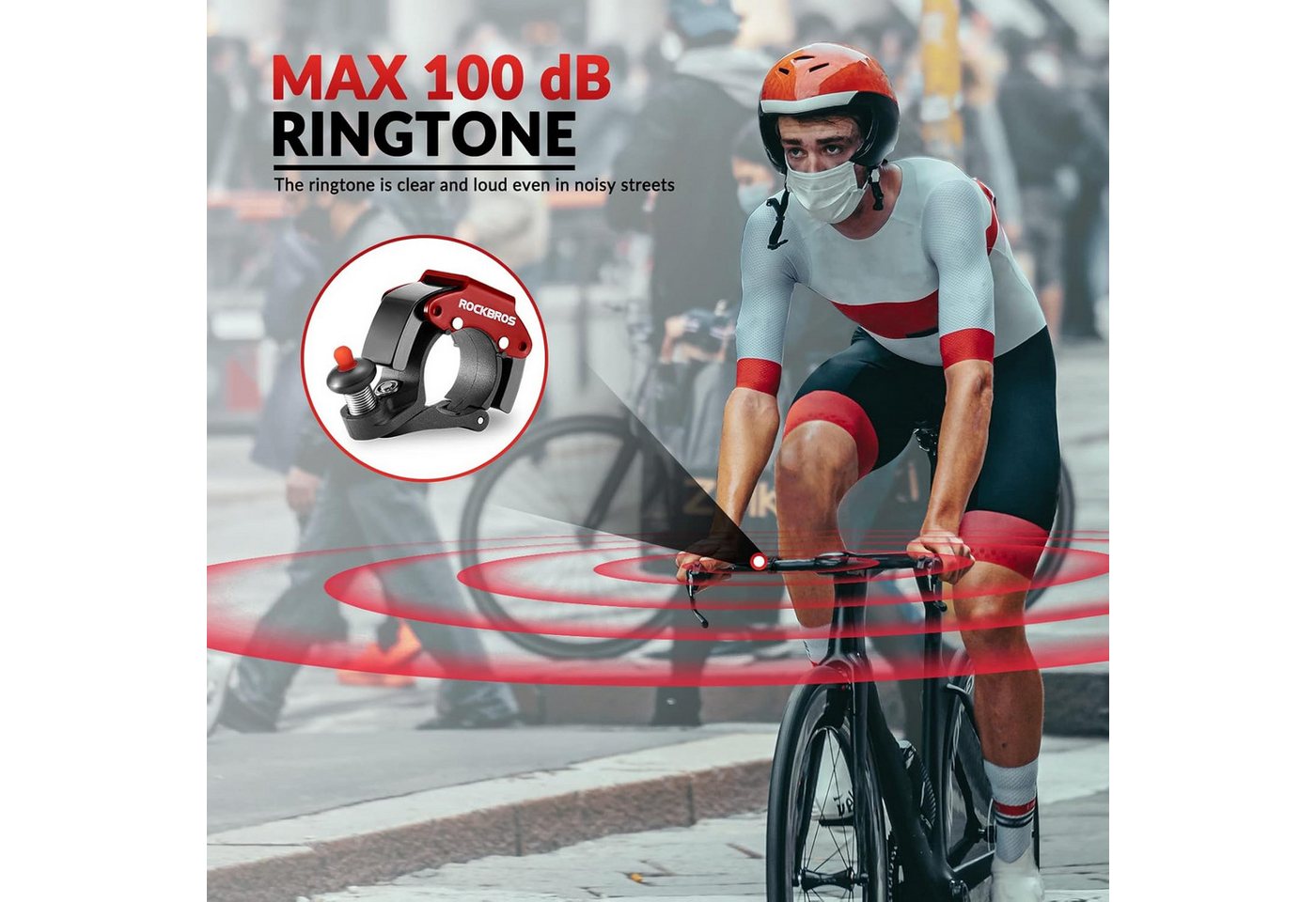 ROCKBROS Fahrradklingel Mini Fahrradklingel 100dB Aluminium für Fahrräder 22,2mm Lenker Bild 4