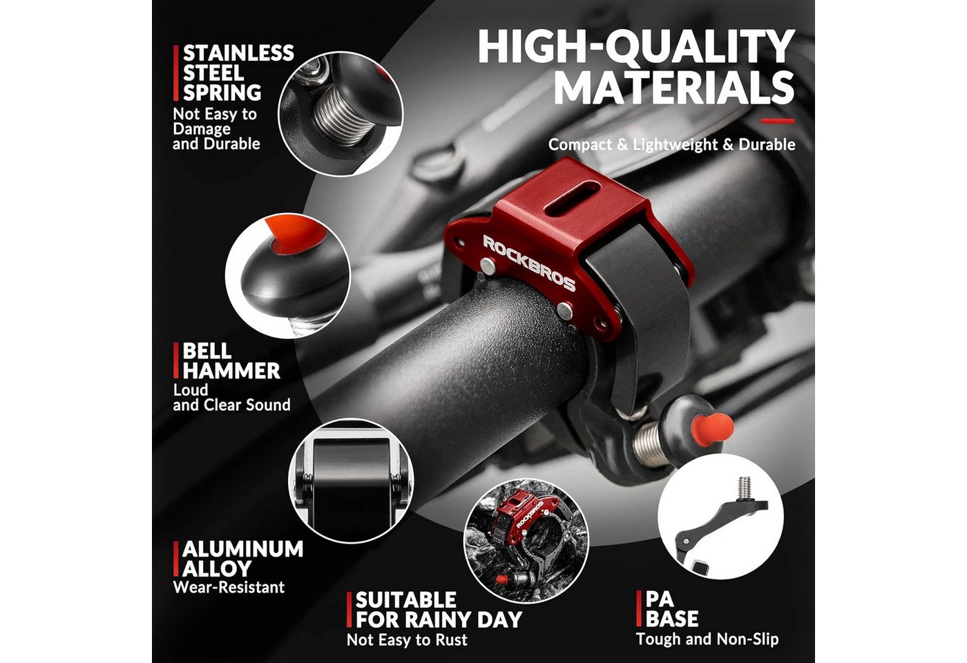 ROCKBROS Fahrradklingel Mini Fahrradklingel 100dB Aluminium für Fahrräder 22,2mm Lenker Bild 5
