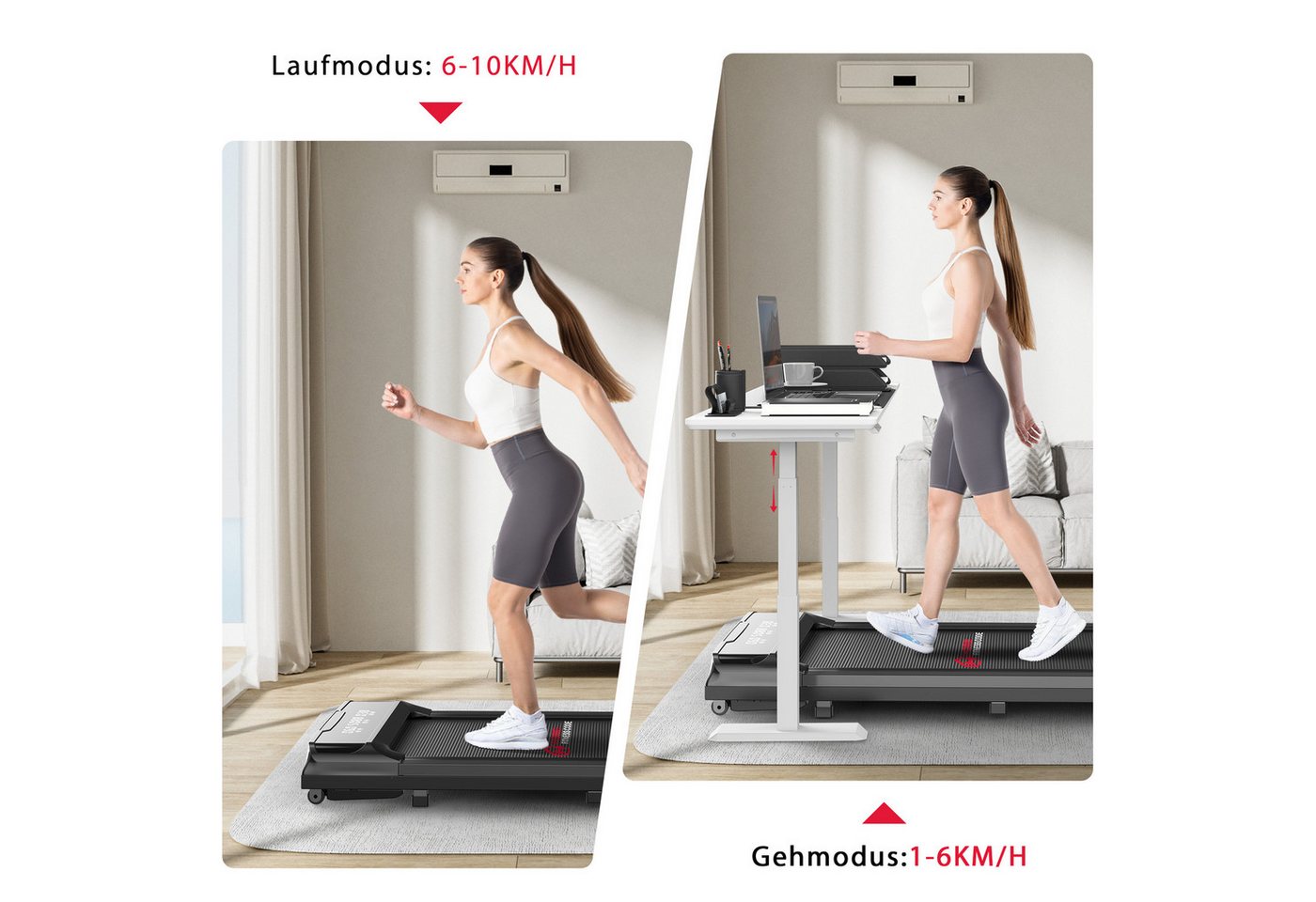 Hamlody Laufband Klappbare Laufbänder für Zuhause, 1-10 km/h, Bürstenloser Motor (LCD-Display, leise, platzsparend und Fernbedienung, Mit Fallschutzclip), Walking Pad für Zuhause Klein Laufpad mit Werkzeugsatz Bild 4