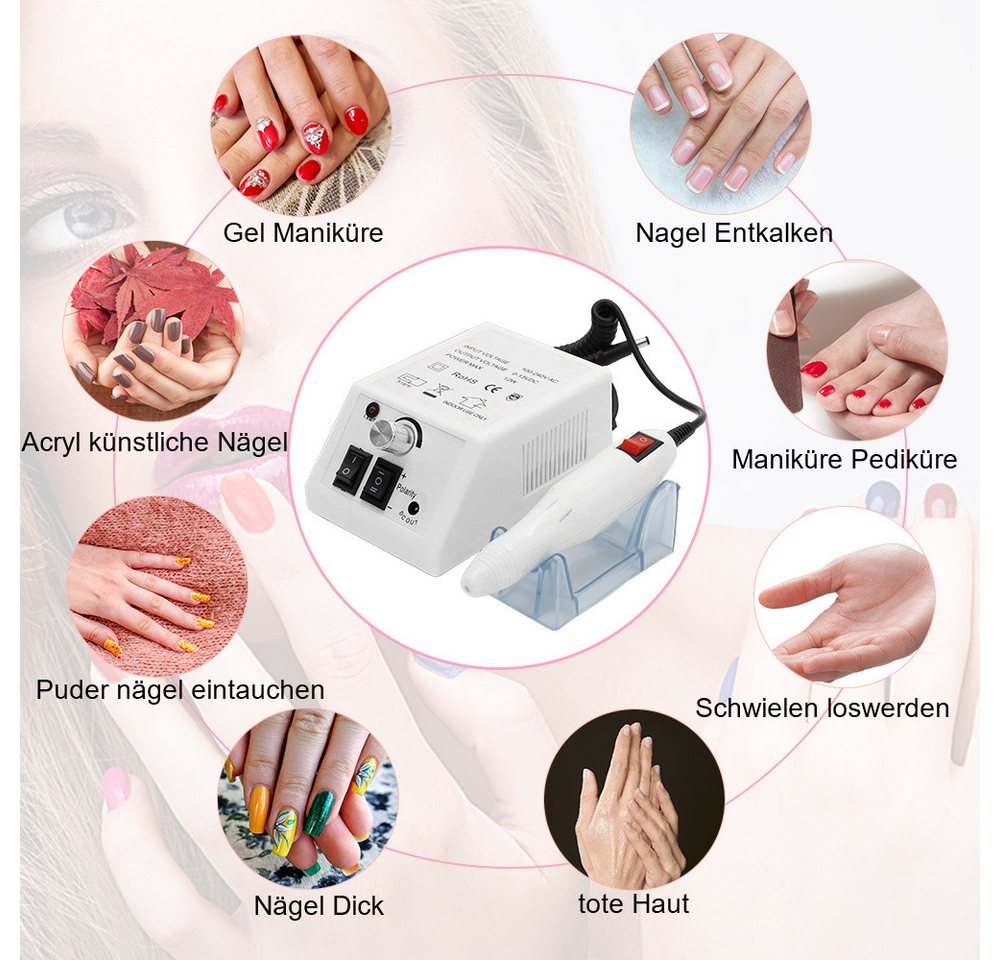 Clanmacy Maniküre-Pediküre-Set Elektrische Nagelfräser Nagelfeile Fußpflegegerät Maniküre 20000U/min, Nagelmaschine, Für Acrylarbeiten geeignet Bild 4