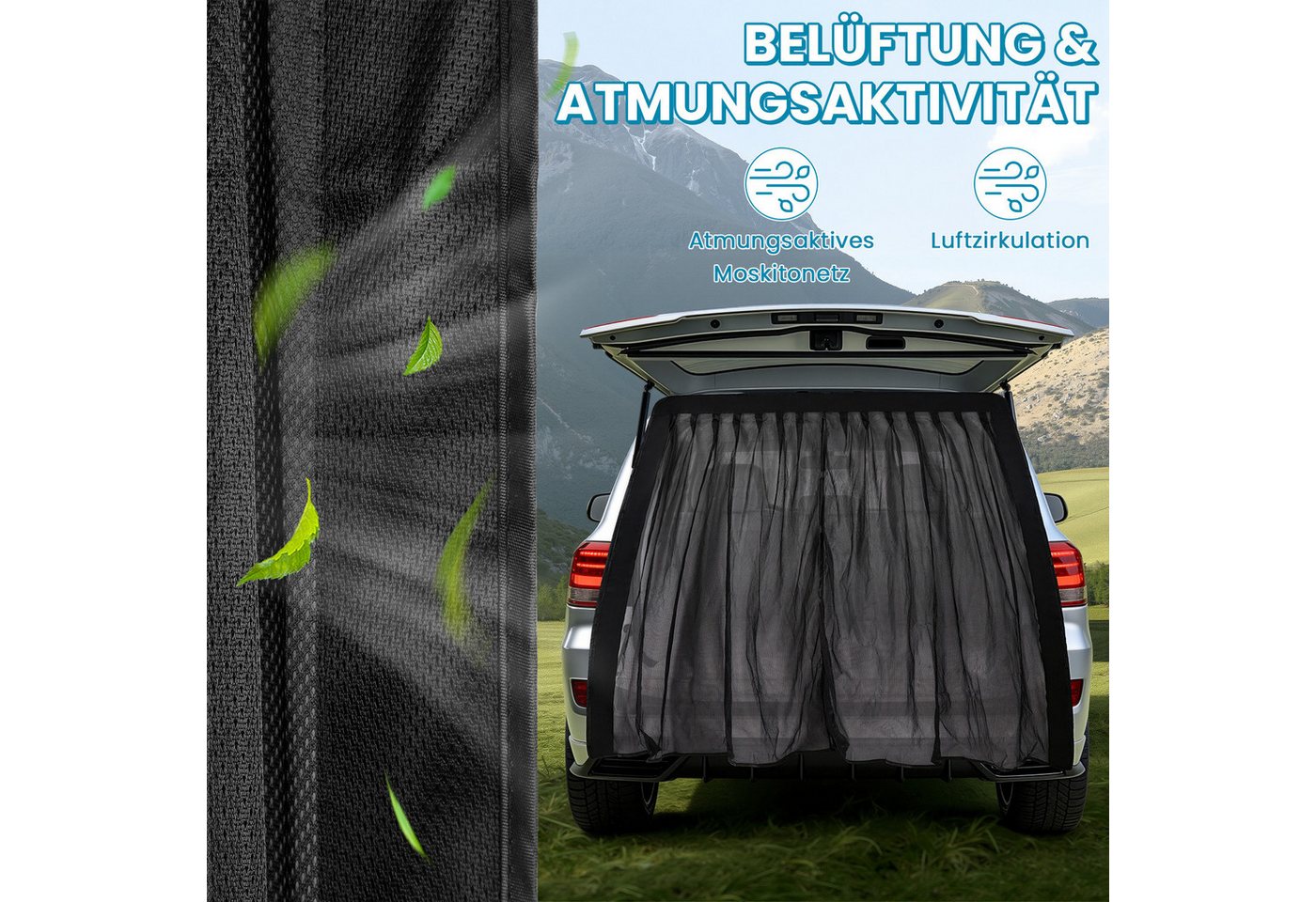 Clanmacy Schädlingsschutznetz Auto Moskitonetz mit Magnet für Autotür 150x110 cm Fliegengitter Bild 3