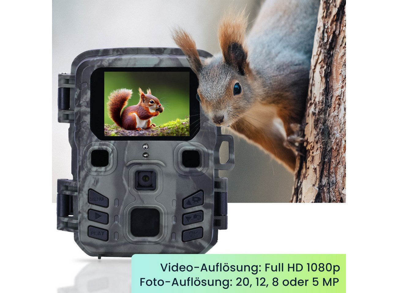 Casativo Wildkamera Full-HD-Wildkamera 20MP mit Solarpanel PIR-Sensor IR-Nachtsicht LEDs (20MP Full-HD, 15m IR-Nachtsicht, 180g leicht & 12W Solar)