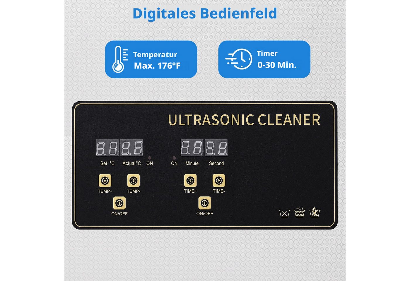 GarveeMore Ultraschallreiniger aus Edelstahl, für Brillen/Schmuck/Uhren, 10L, digitales Bedienfeld, Timer 0-30 Min, Heizung bis 80°C, 40kHz, 240W Bild 3