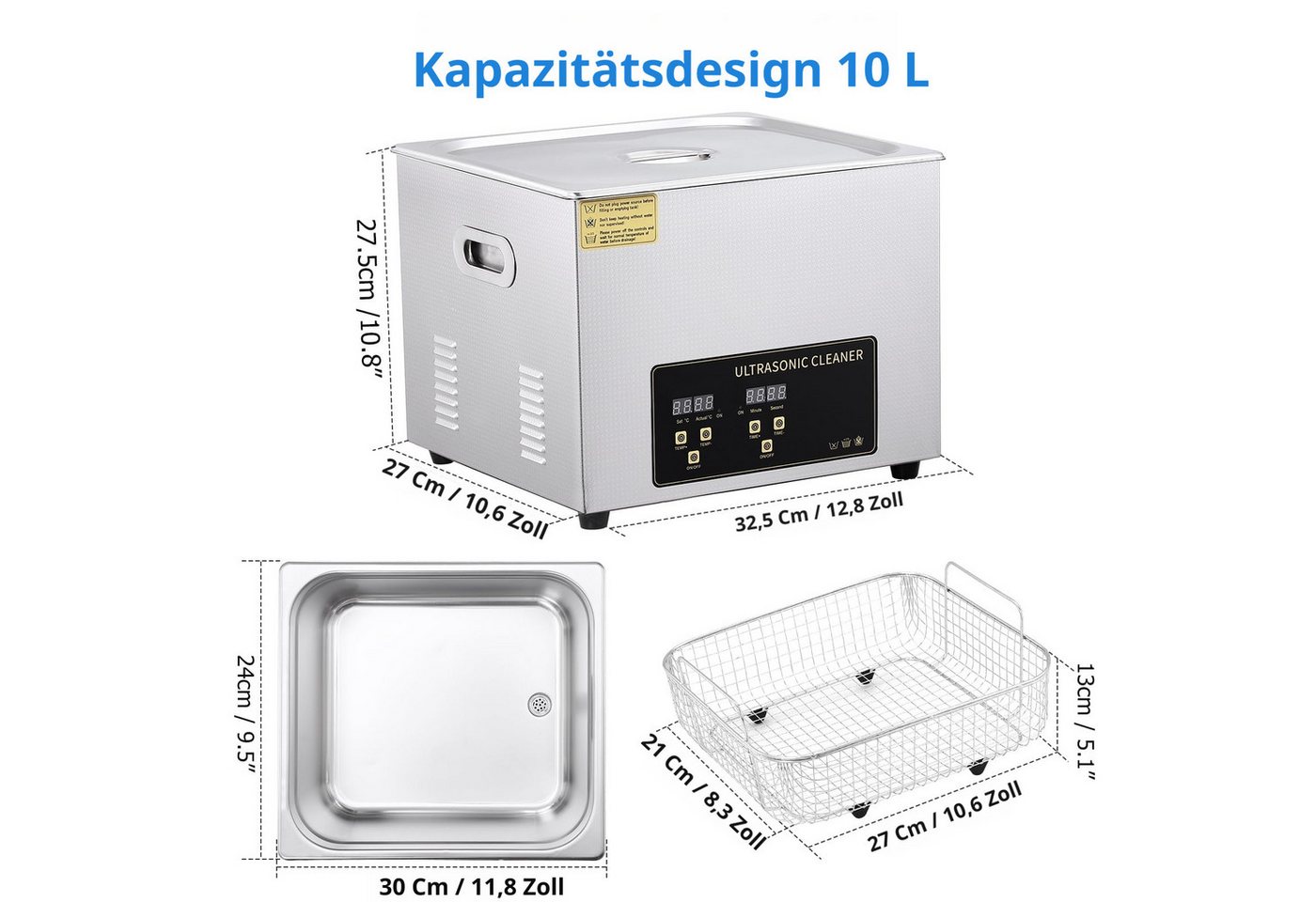 GarveeMore Ultraschallreiniger aus Edelstahl, für Brillen/Schmuck/Uhren, 10L, digitales Bedienfeld, Timer 0-30 Min, Heizung bis 80°C, 40kHz, 240W Bild 5