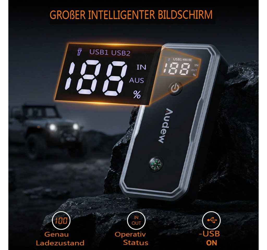 AUDEW 3000A Starthilfe Powerbank Starthilfegerät 14400 mAh, 12V Auto Starthilfe mit Großem LCD-Display, 3 Modi LED-Beleuchtung Bild 4