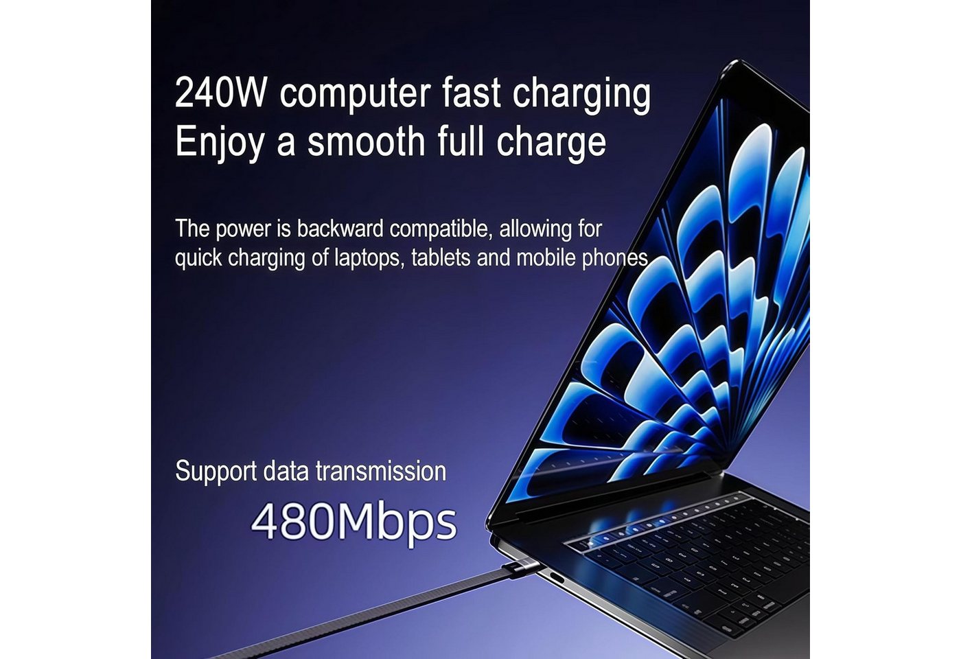 ibettertec 240W USB C Ladekabel seitlich mit Faltbar Handy Ständer 1,5M Batteriekabel, USB-C auf C Datenkabel mit 90° rechtwinkligem Stecker, 2-in-1 Schnellladekabel, für Laptop, iPad, iPhone 17/16/15, Samsung Galaxy S25, Pixel, Xiaomi usw. Bild 5