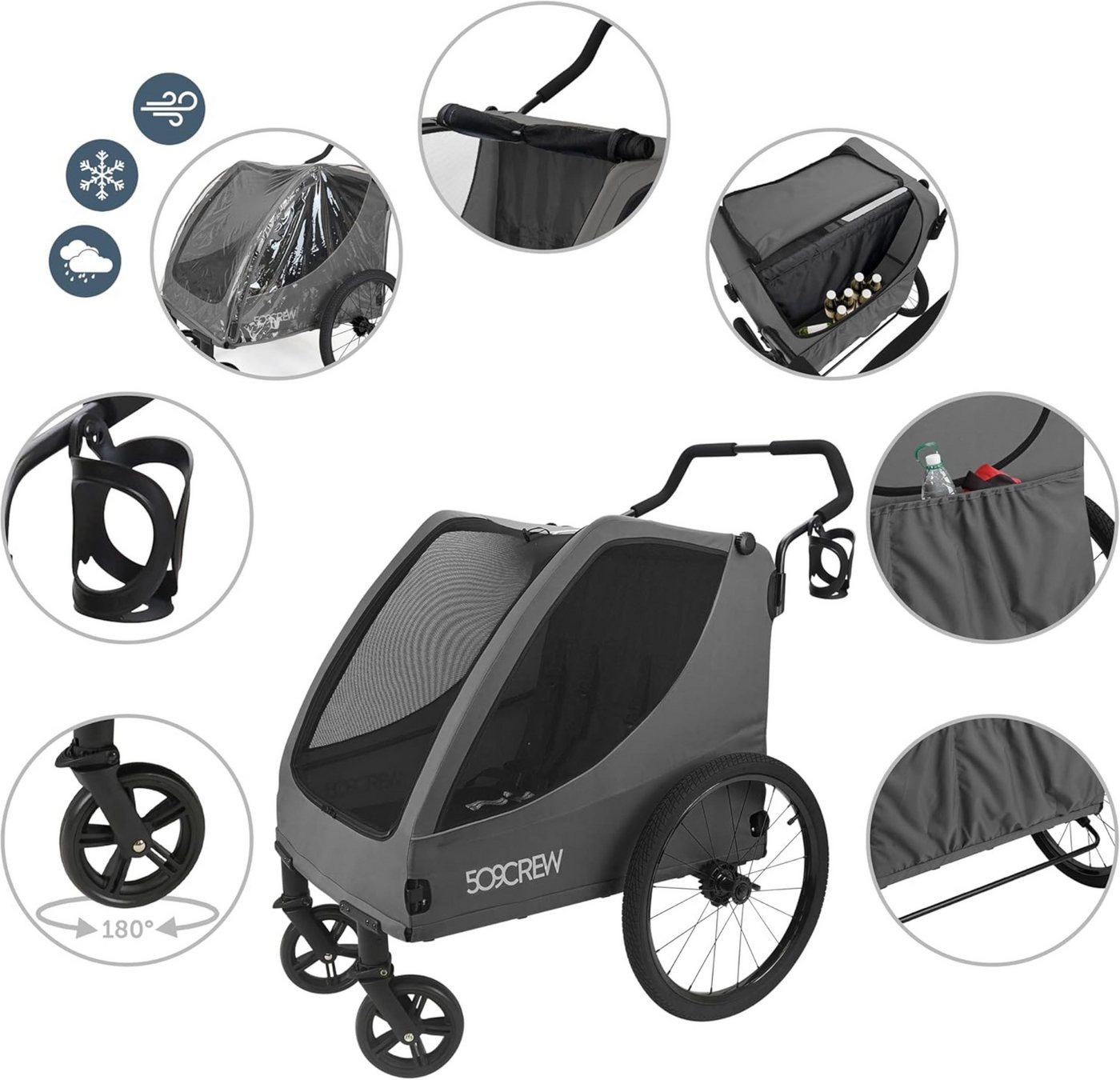 509_Crew Bollerwagen Kinder Trekker II für 2 Kinder robust, Doppelkinderwagen, klappbar, bis 50 kg belastbar