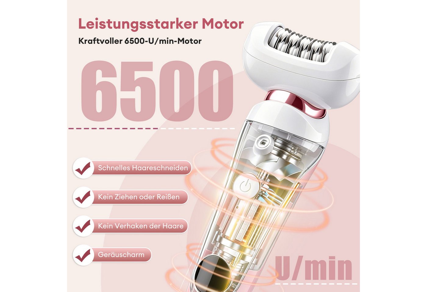 CkeyiN Epilierer Damen 5 IN 1 Damenrasierer IPX7 Nass und Trocken-Epilierer 6500U/min, Aufsätze: 5 St., mit Rasier-,Trimmer-,Gesichtsreinigung- und Pflege Aufsatz Reisesperre Bild 2