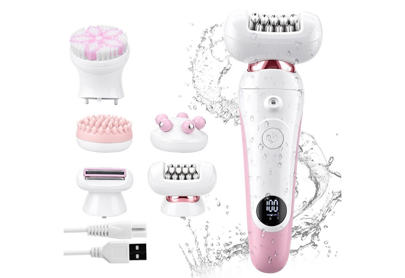 CkeyiN Epilierer Damen 5 IN 1 Damenrasierer IPX7 Nass und Trocken-Epilierer 6500U/min, Aufsätze: 5 St., mit Rasier-,Trimmer-,Gesichtsreinigung- und Pflege Aufsatz Reisesperre Bild 3