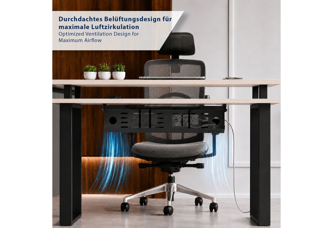 CAVO Kabelführung Kabelwanne für Schreibtische horizontal, schwenkbar (1-St), schwarz matt, Kabelmanagement 494 x 167 x 124 mm Bild 4