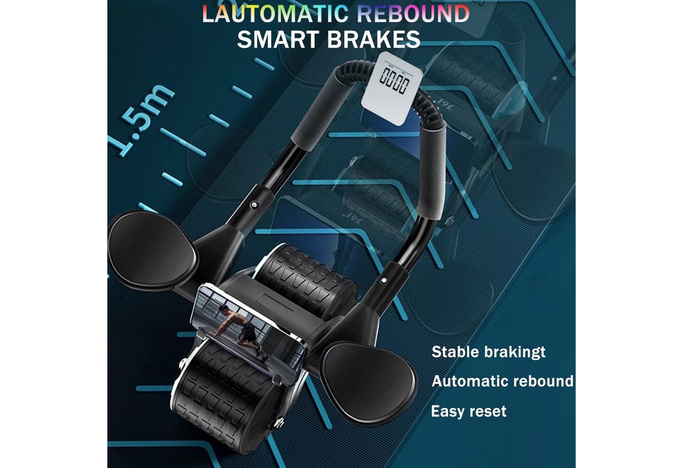 POPOLIC Bauchtrainer New Ab Roller mit Knie-Matte & Timer (Schnellbrennendes Fett,Pads bringen, um den Arm zu schützen, 1-St., Automatische Rebound Bauchrolle, Abdominaltrainer mit Ellbogenstütze), Fitnessgerät für Männer und Frauen Bild 2