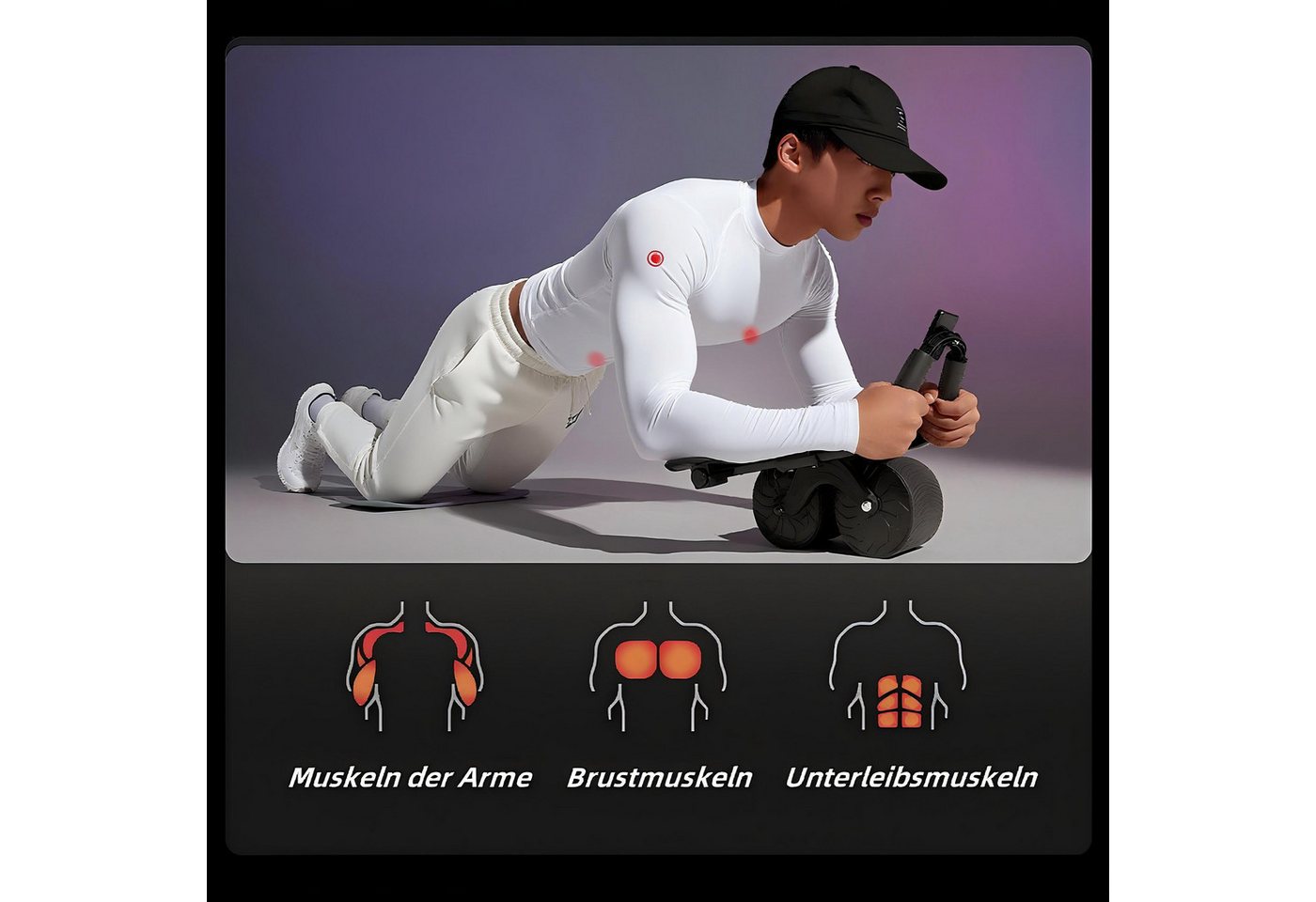 POPOLIC Bauchtrainer New Ab Roller mit Knie-Matte & Timer (Schnellbrennendes Fett,Pads bringen, um den Arm zu schützen, 1-St., Automatische Rebound Bauchrolle, Abdominaltrainer mit Ellbogenstütze), Fitnessgerät für Männer und Frauen Bild 4
