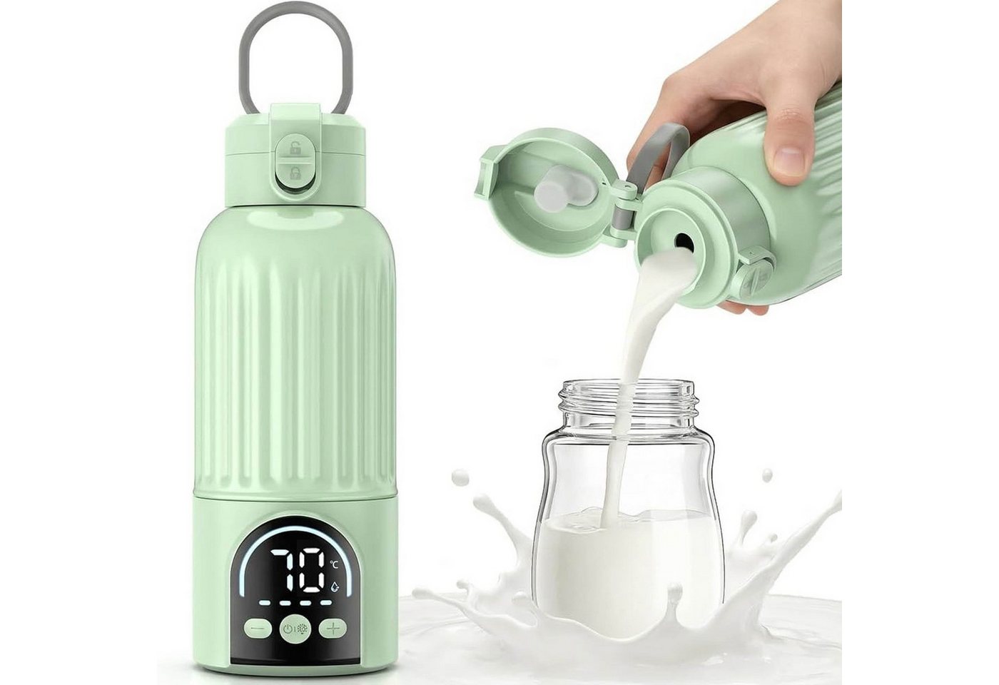 KINSI Babyflaschenwärmer Kabelloser Flaschenwärmer Baby 500ml, Akku Milchflaschenwärmer USB-C, 35–70°C Präzise Temperaturregelung, BPA-freies Material Bild 2