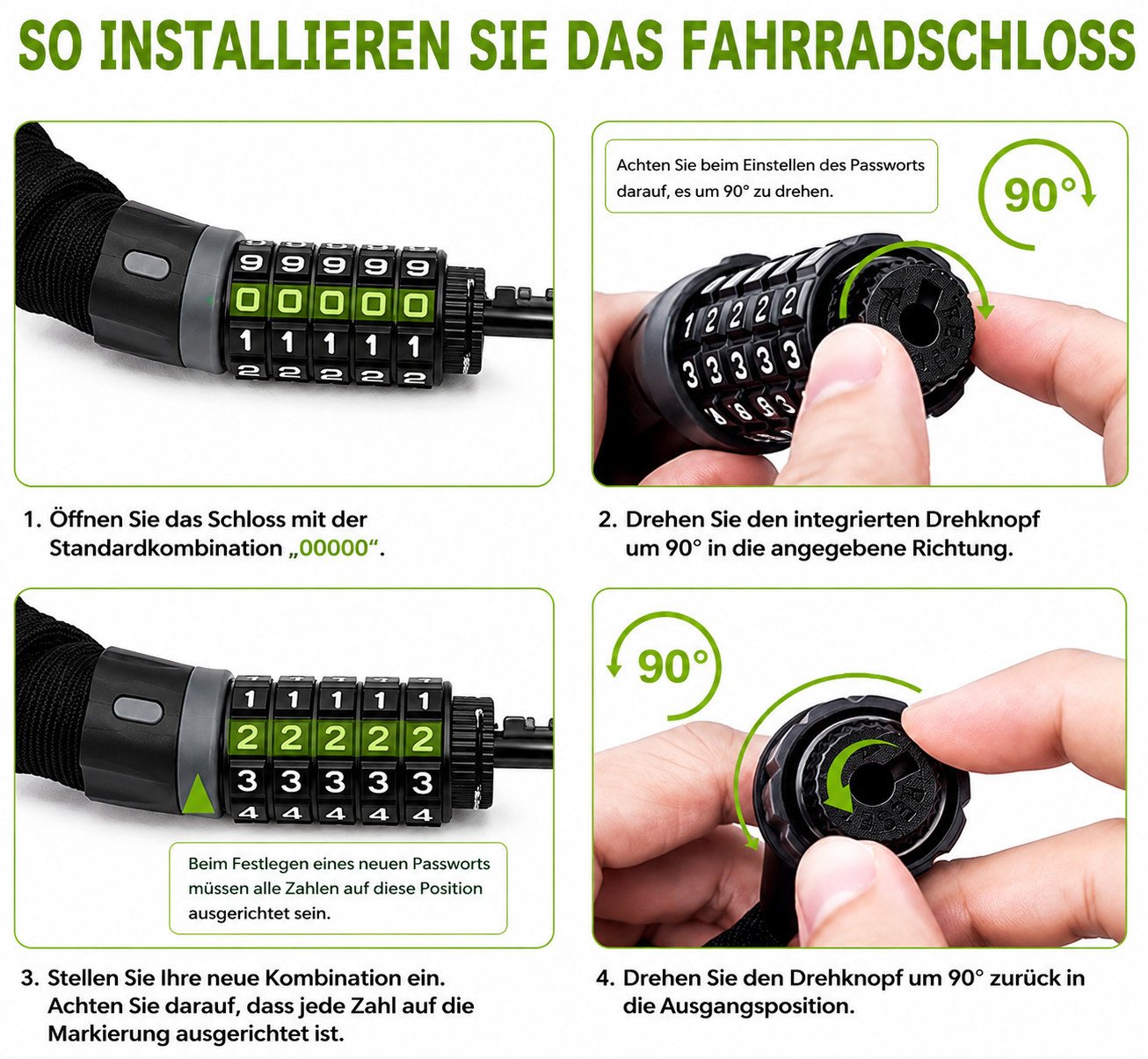 ibettertec Zahlenkettenschloss Fahrradschloss Ketten mit Zahlen und gehärteter kette, (Diebstahlschutz,Nylon-Außenhülle schützt die Kette vor Rost, 5-stelliges Zahlenschloss,Geeignet für Fahrrad), E-Bike, Scooter Bild 3