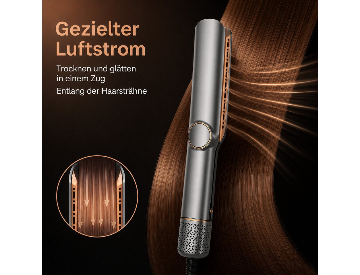UKLISS Heißluft-Haarglätter 2-in-1 Airflow-Haarglätter für feuchtes und trockenes Haar Keramik-Beschichtung, Wet-&-Dry-Modus, zwei Luftstufen, Kaltlufttaste, LED-Anzeige, Trocknen und glätten in einem Schritt Bild 3