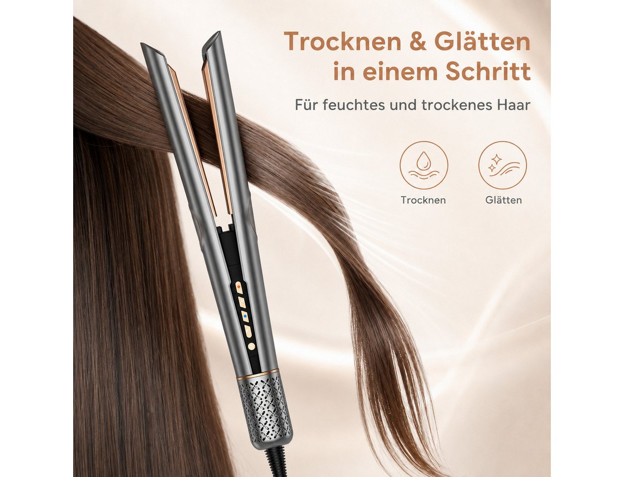 UKLISS Heißluft-Haarglätter 2-in-1 Airflow-Haarglätter für feuchtes und trockenes Haar Keramik-Beschichtung, Wet-&-Dry-Modus, zwei Luftstufen, Kaltlufttaste, LED-Anzeige, Trocknen und glätten in einem Schritt Bild 5