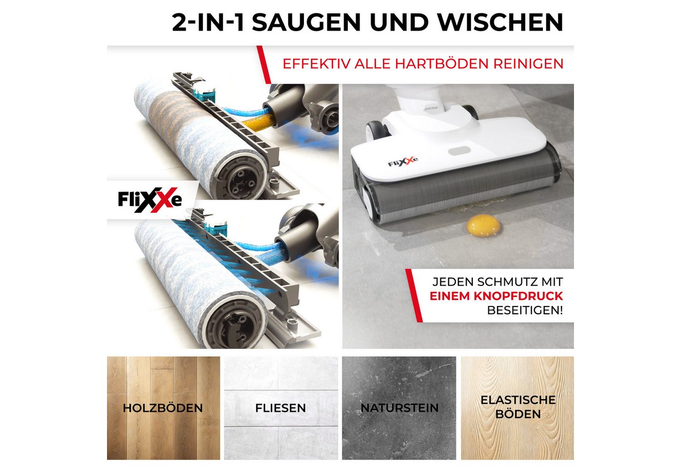 FliXXe Nass-Trocken-Sauger 2X2 Squizzle, 150 W, Kabellos und beidseitige Kantenreinigung. Bild 2