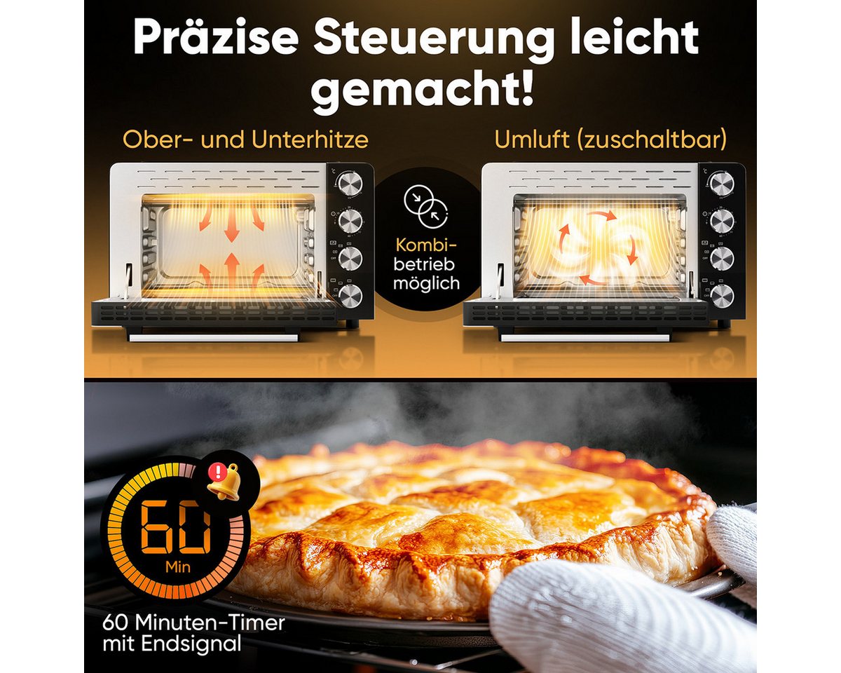 ProfiCook Minibackofen PC-MBG 1277, 30L, Ober-/Unterhitze, Umluft, Drehspieß Bild 2