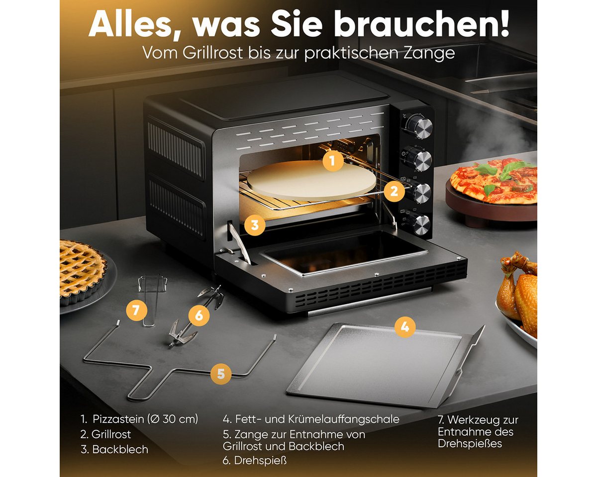 ProfiCook Minibackofen PC-MBG 1277, 30L, Ober-/Unterhitze, Umluft, Drehspieß Bild 3