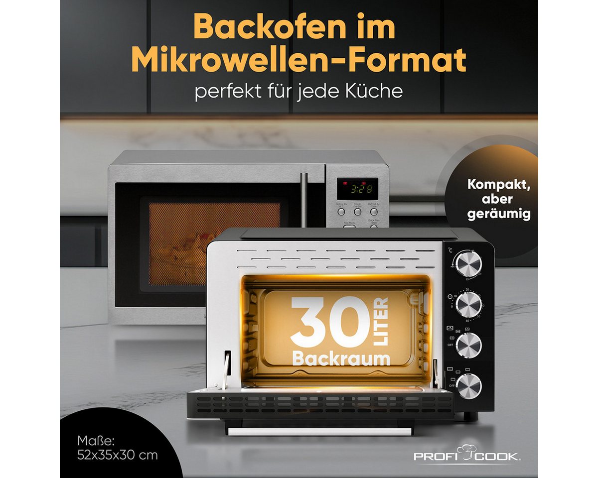 ProfiCook Minibackofen PC-MBG 1277, 30L, Ober-/Unterhitze, Umluft, Drehspieß Bild 5