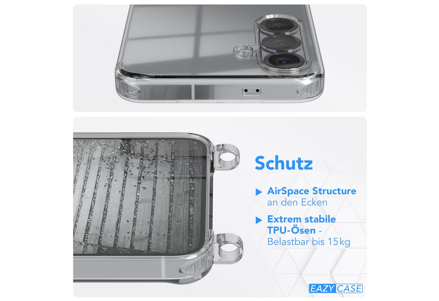 EAZY CASE Handykette Hülle mit Kette für Samsung Galaxy S25 6,2 Zoll, Handykette Hülle mit Band Slimcover Schutzhülle Schwarz Clips Schwarz Bild 4
