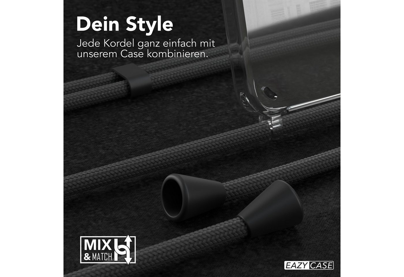 EAZY CASE Handykette Hülle mit Kette für Samsung Galaxy S25 6,2 Zoll, Handykette Hülle mit Band Slimcover Schutzhülle Schwarz Clips Schwarz Bild 5