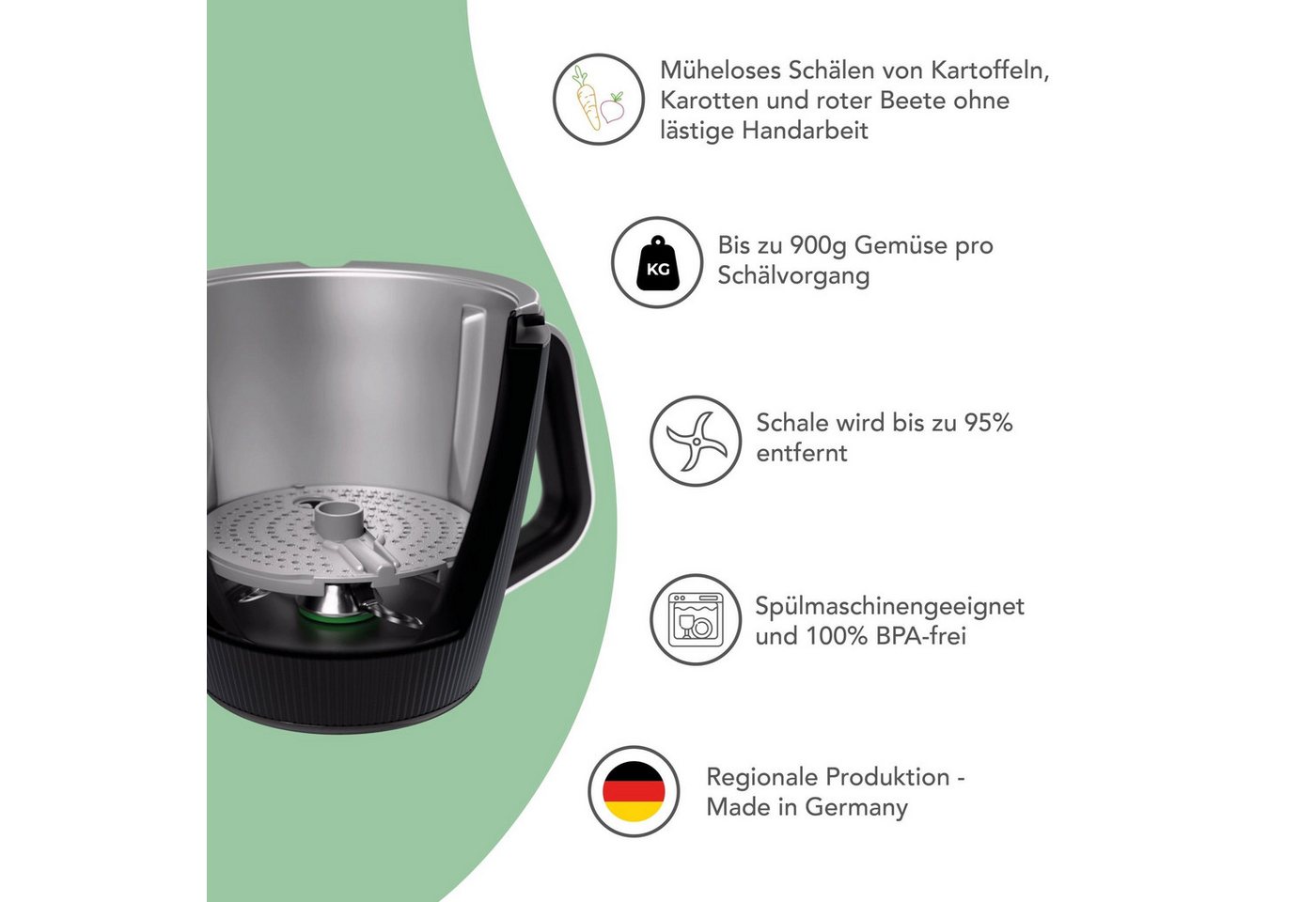 Wundermix Küchenmaschinen Zubehör-Set WunderPeeler® für Thermomix, Zubehör für TM7, TM6, TM5, TM31, Kartoffelschäler-Aufsatz - MADE IN GERMANY Bild 5