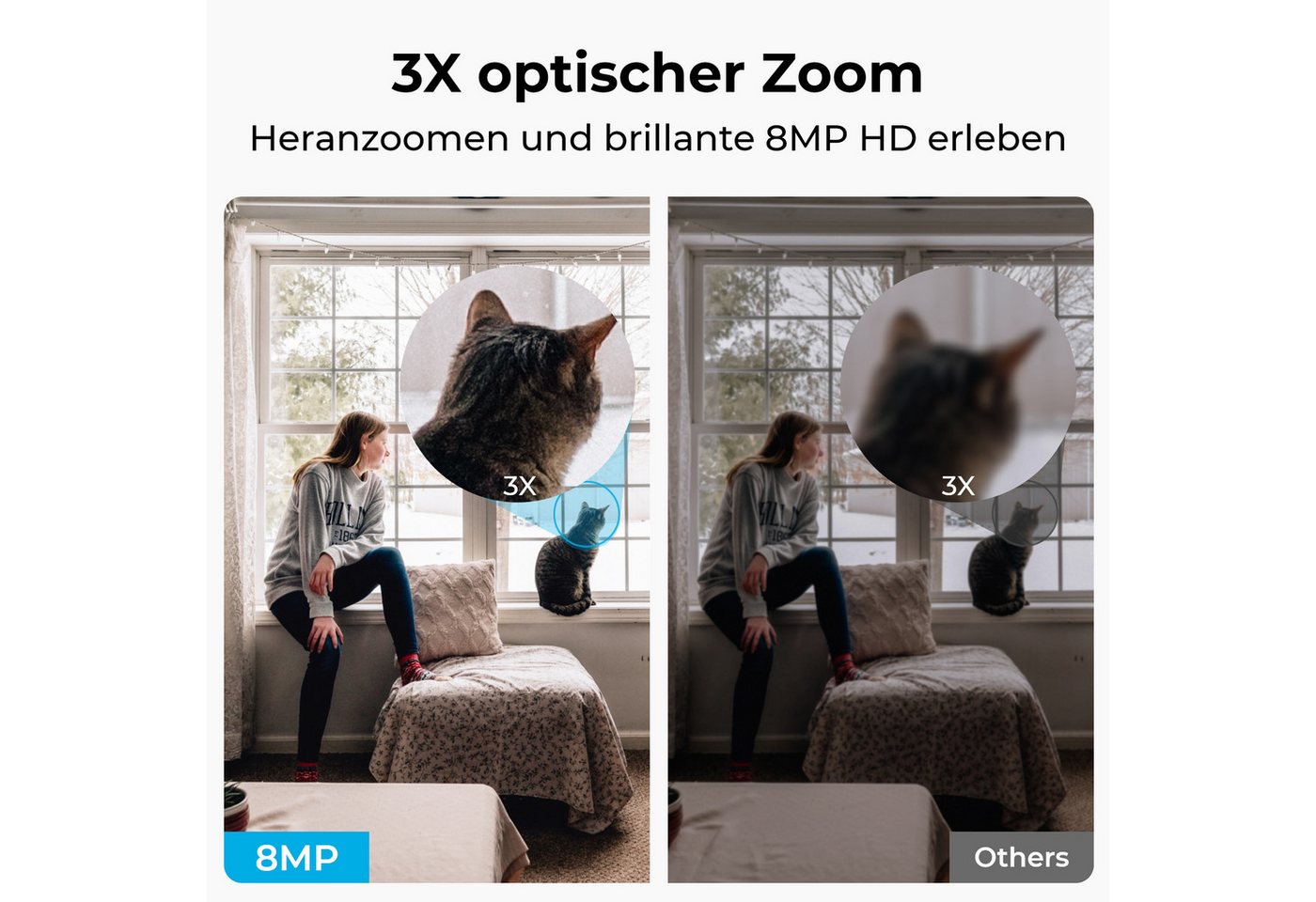 Reolink Überwachungskamera E1-Zoom 8MP 4K PTZ WLAN IP (Innenbereich, 3X Optischem Zoom, 2,4/5,0 GHz WiFi, Babyweinerkennung, 2-Wege-Audio) Bild 4