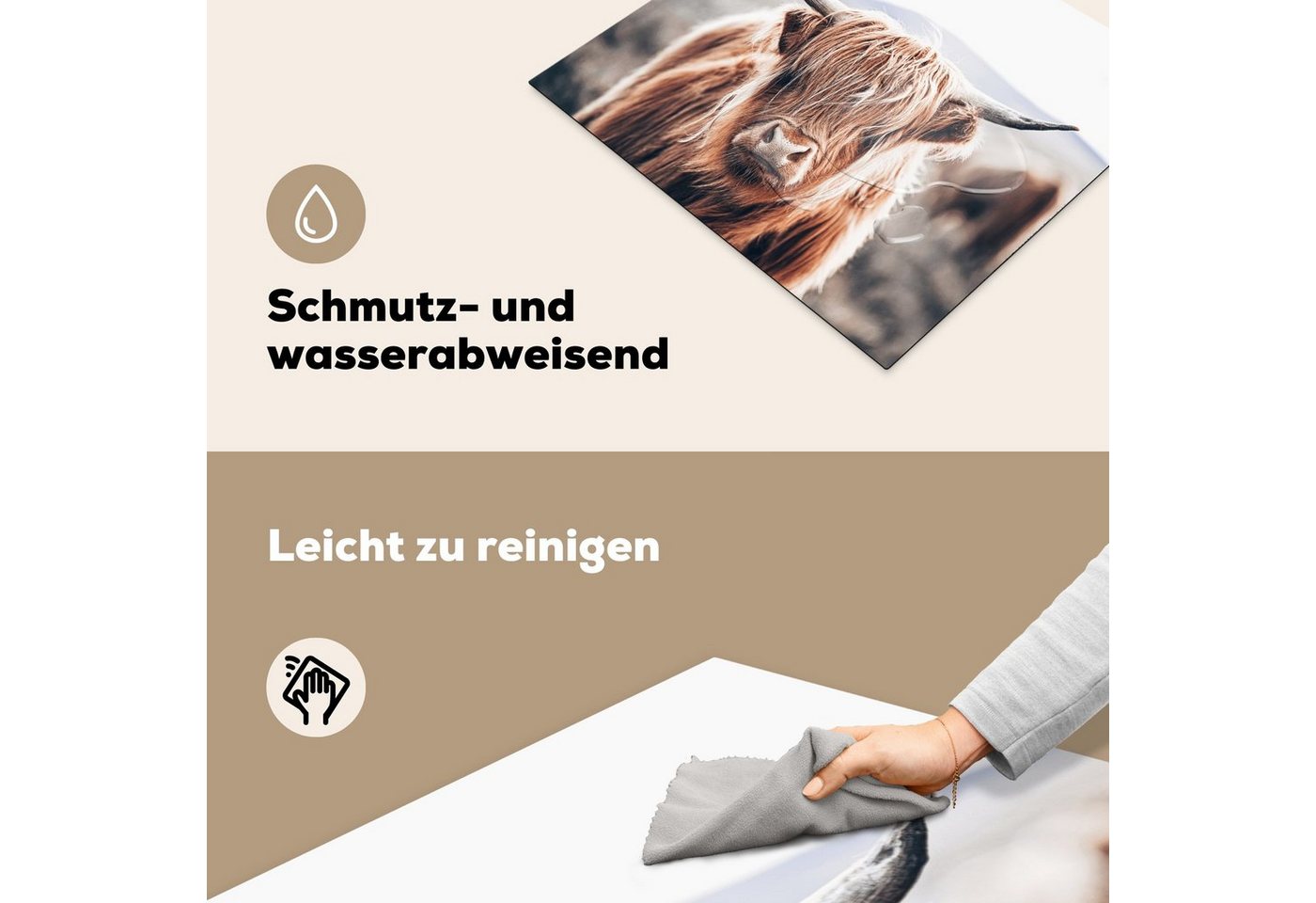 MuchoWow Herd-Abdeckplatte Schottischer Highlander - Berg - Hoorn, Vinyl, (1 tlg), Ceranfeldabdeckung Küche, Herdabdeckplatte Einteilig, 59x51 cm Bild 2