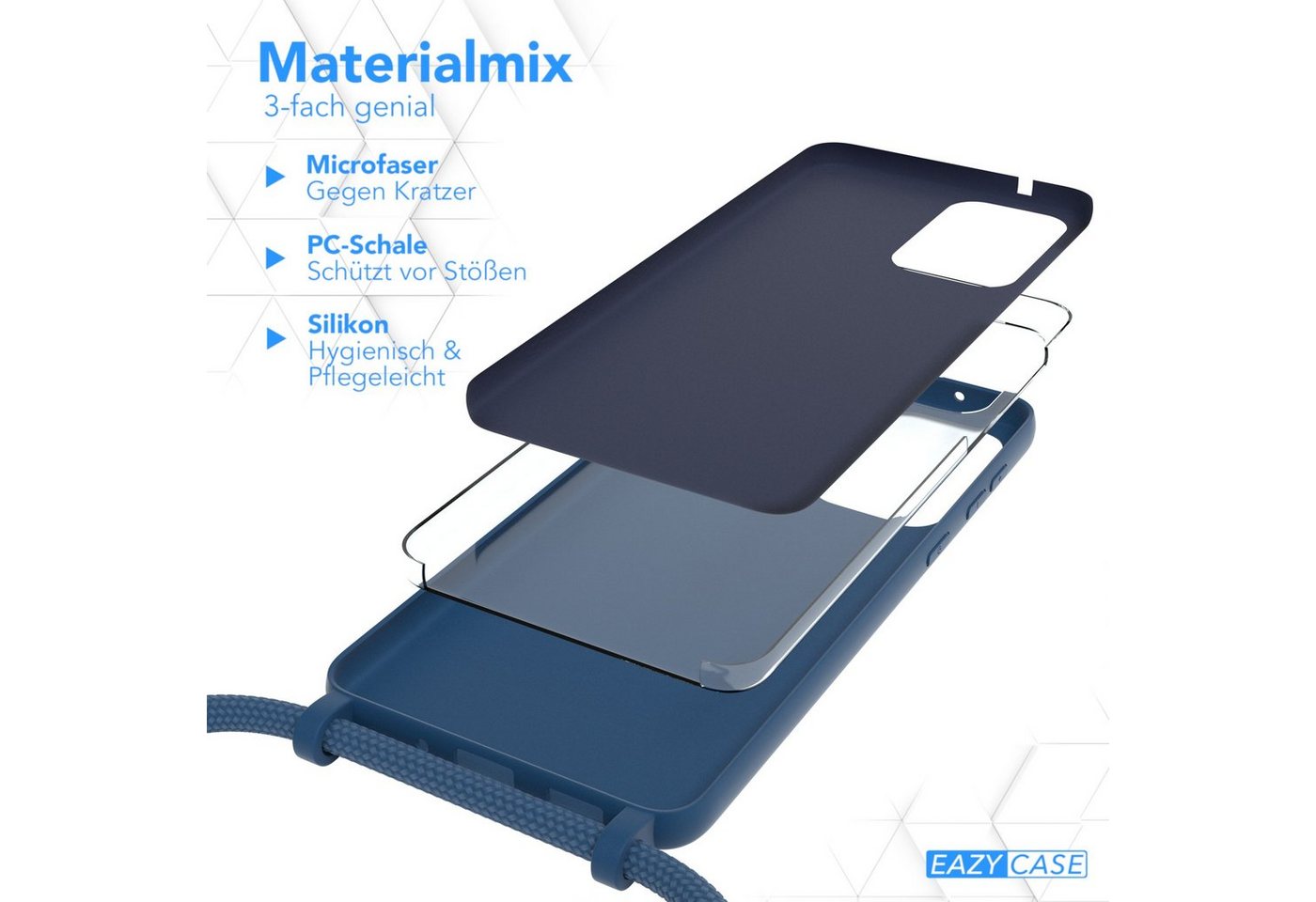 EAZY CASE Handykette Silikon Kette für Samsung Galaxy A33 5G 6,4 Zoll, Necklace Chain Kette zum Umhängen Umhängeband Kordel Silikonhülle Blau Bild 3