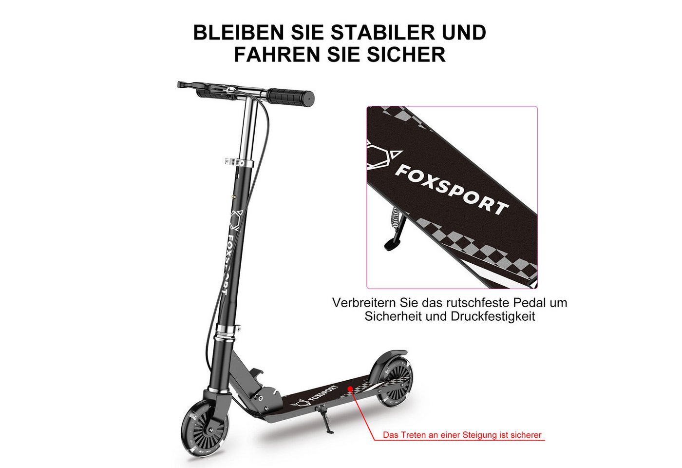 FOXSPORT Cityroller Kick Scooter Faltbarer Kinderoller, 1 km/h, (Set, mit Schutzblechen), klappbar&höhenverstellbar Scooter 4.7 Zoll Räder Maximale 50 kg Bild 5