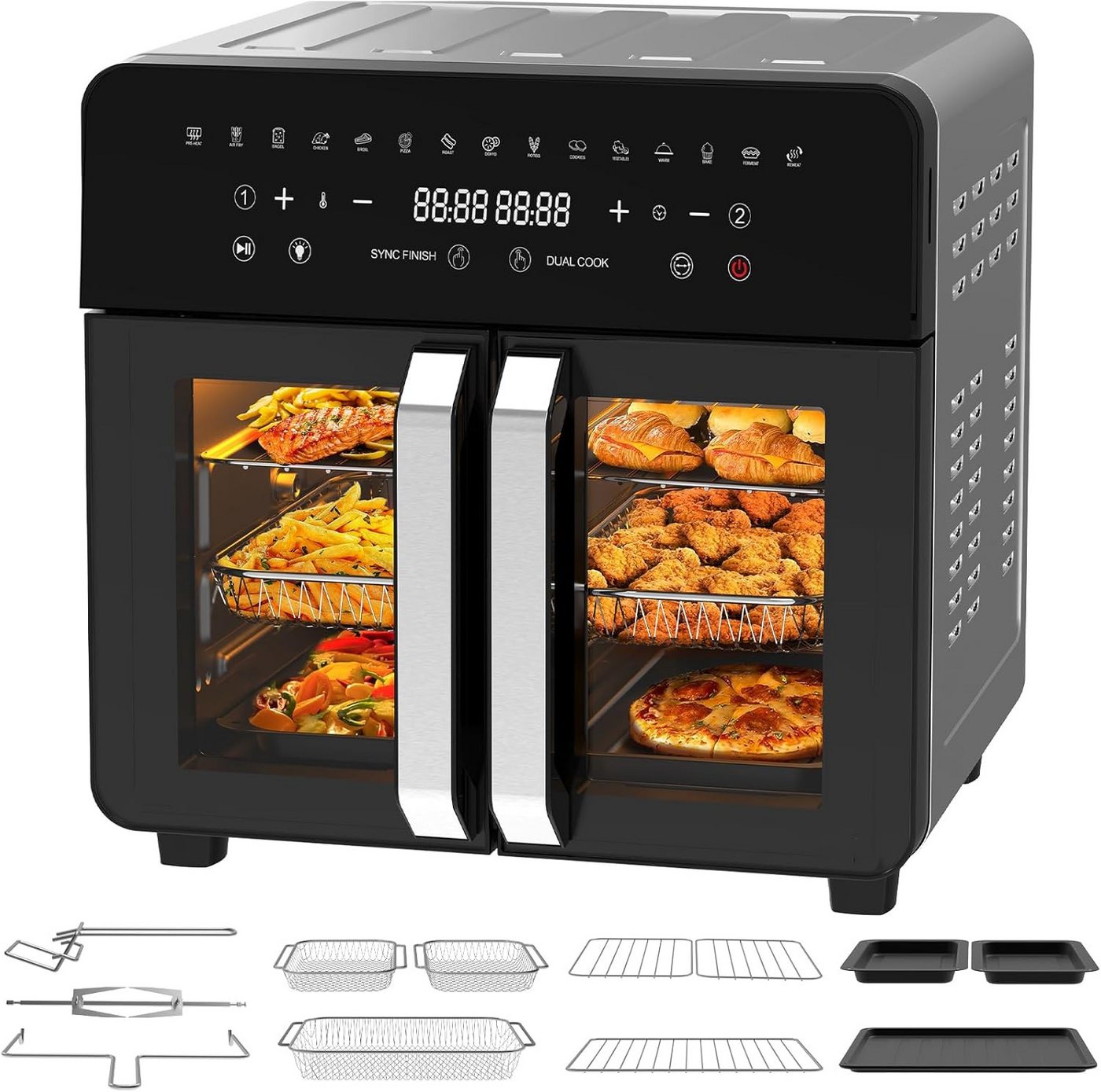 AIMAX Heißluftfritteuse XXL 23 L – Dual-Zone Airfryer mit Doppeltür, LED-Touch, 2200 W, 12 Zubehör, Trennwand abnehmbar, 15-in-1 Smart-Ofen, Grill & Backen Bild 2