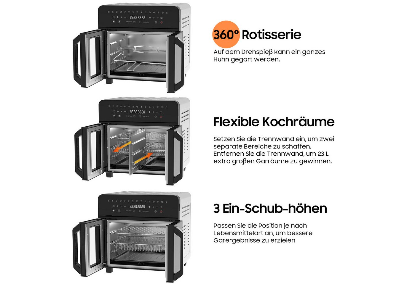 AIMAX Heißluftfritteuse XXL 23 L – Dual-Zone Airfryer mit Doppeltür, LED-Touch, 2200 W, 12 Zubehör, Trennwand abnehmbar, 15-in-1 Smart-Ofen, Grill & Backen Bild 5