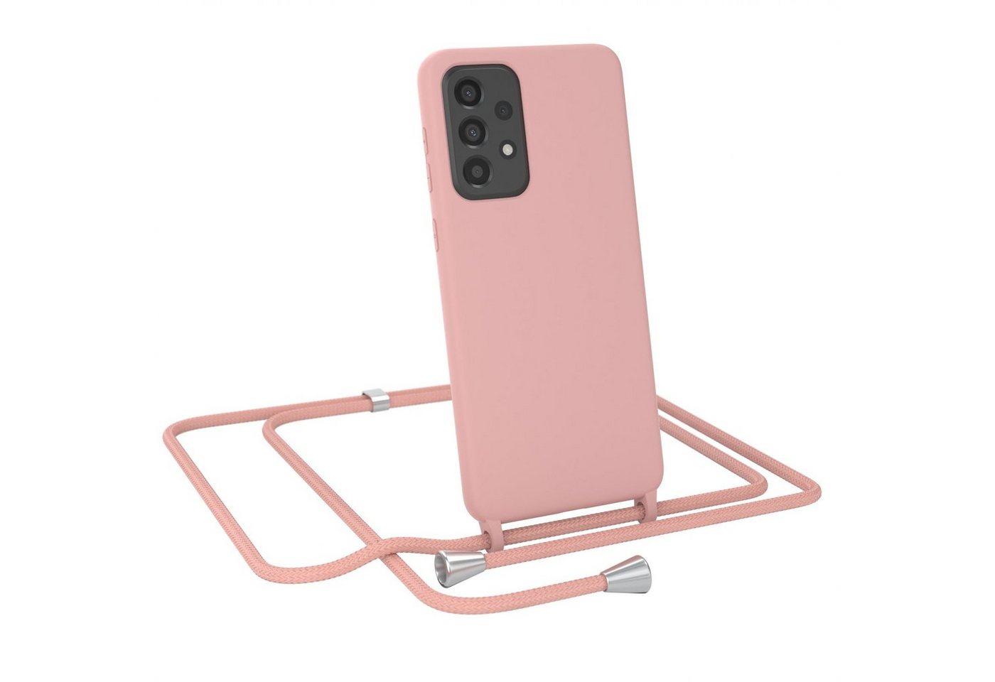 EAZY CASE Handykette Runde Silikon Kette für Samsung Galaxy A33 5G 6,4 Zoll, Handytasche Matt Silikon Hülle + rundem Umhängeband Unicolor Altrosa