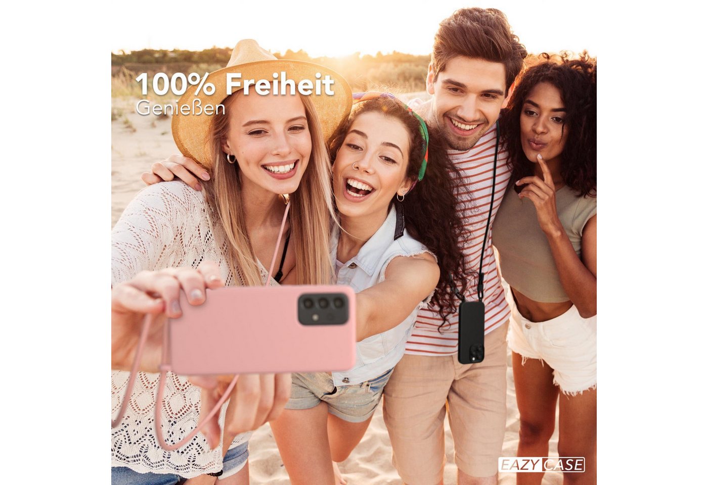 EAZY CASE Handykette Runde Silikon Kette für Samsung Galaxy A33 5G 6,4 Zoll, Handytasche Matt Silikon Hülle + rundem Umhängeband Unicolor Altrosa Bild 2