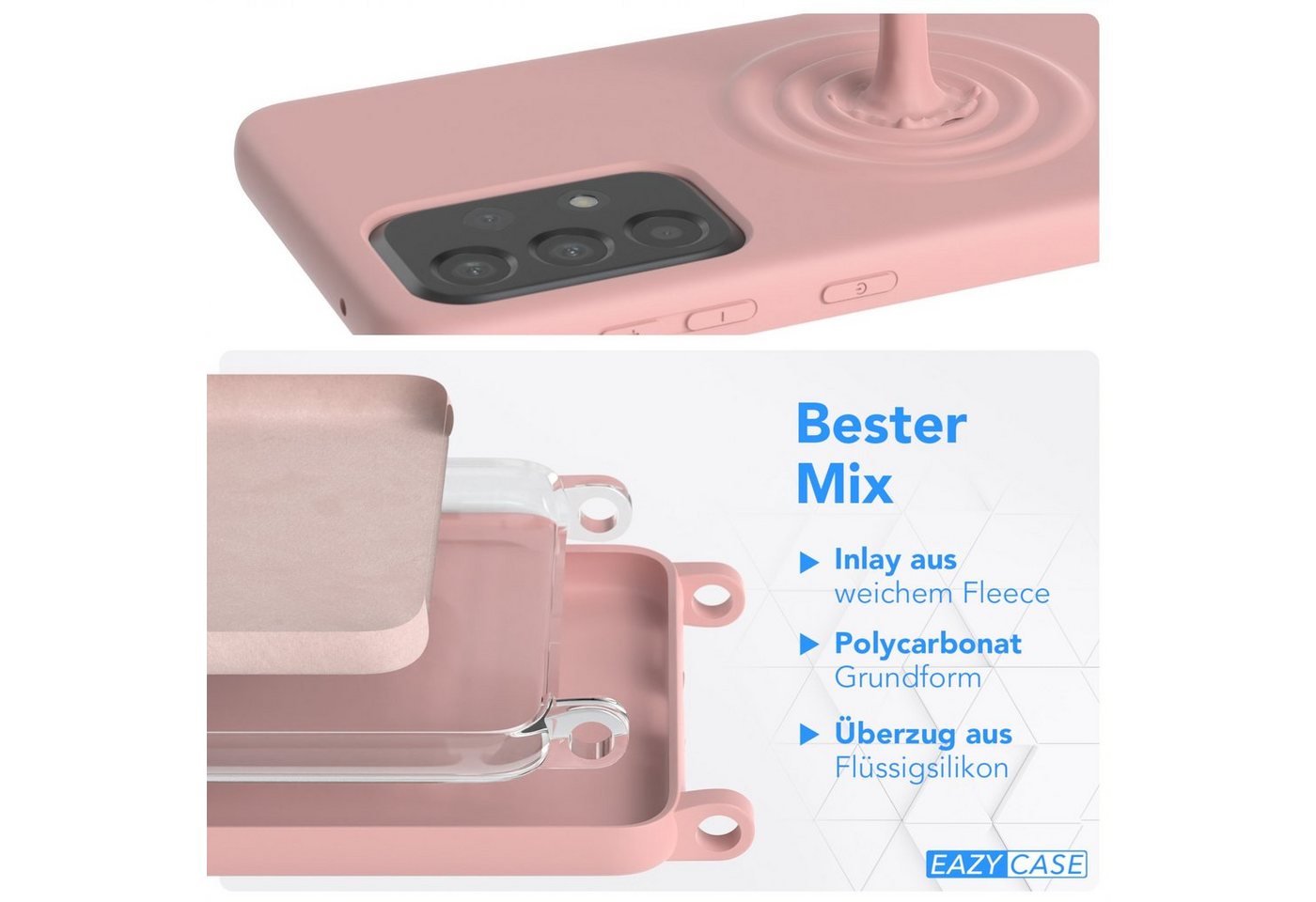 EAZY CASE Handykette Runde Silikon Kette für Samsung Galaxy A33 5G 6,4 Zoll, Handytasche Matt Silikon Hülle + rundem Umhängeband Unicolor Altrosa Bild 3