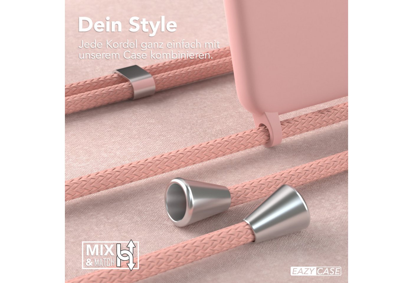 EAZY CASE Handykette Runde Silikon Kette für Samsung Galaxy A33 5G 6,4 Zoll, Handytasche Matt Silikon Hülle + rundem Umhängeband Unicolor Altrosa Bild 4