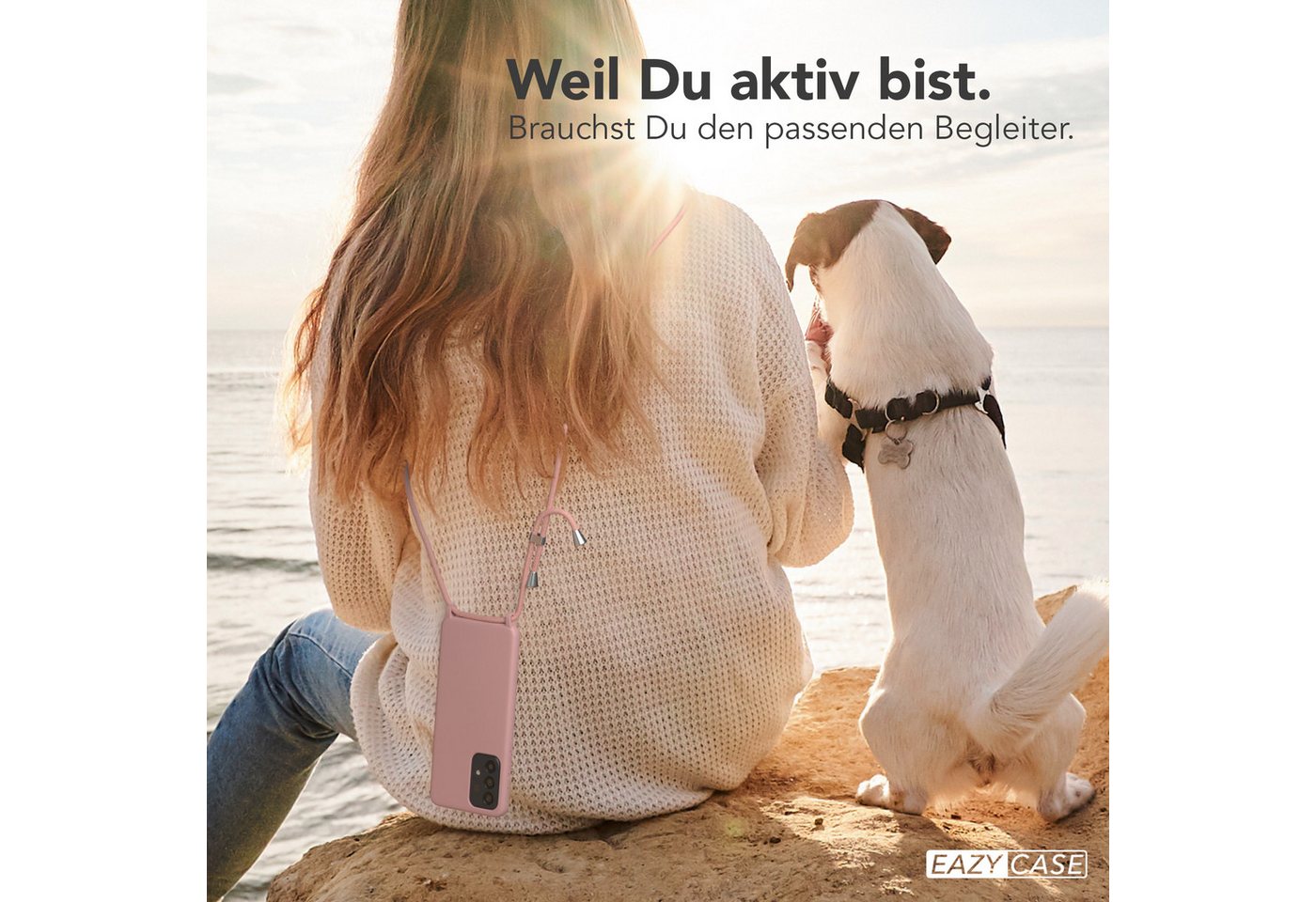 EAZY CASE Handykette Runde Silikon Kette für Samsung Galaxy A33 5G 6,4 Zoll, Handytasche Matt Silikon Hülle + rundem Umhängeband Unicolor Altrosa Bild 5