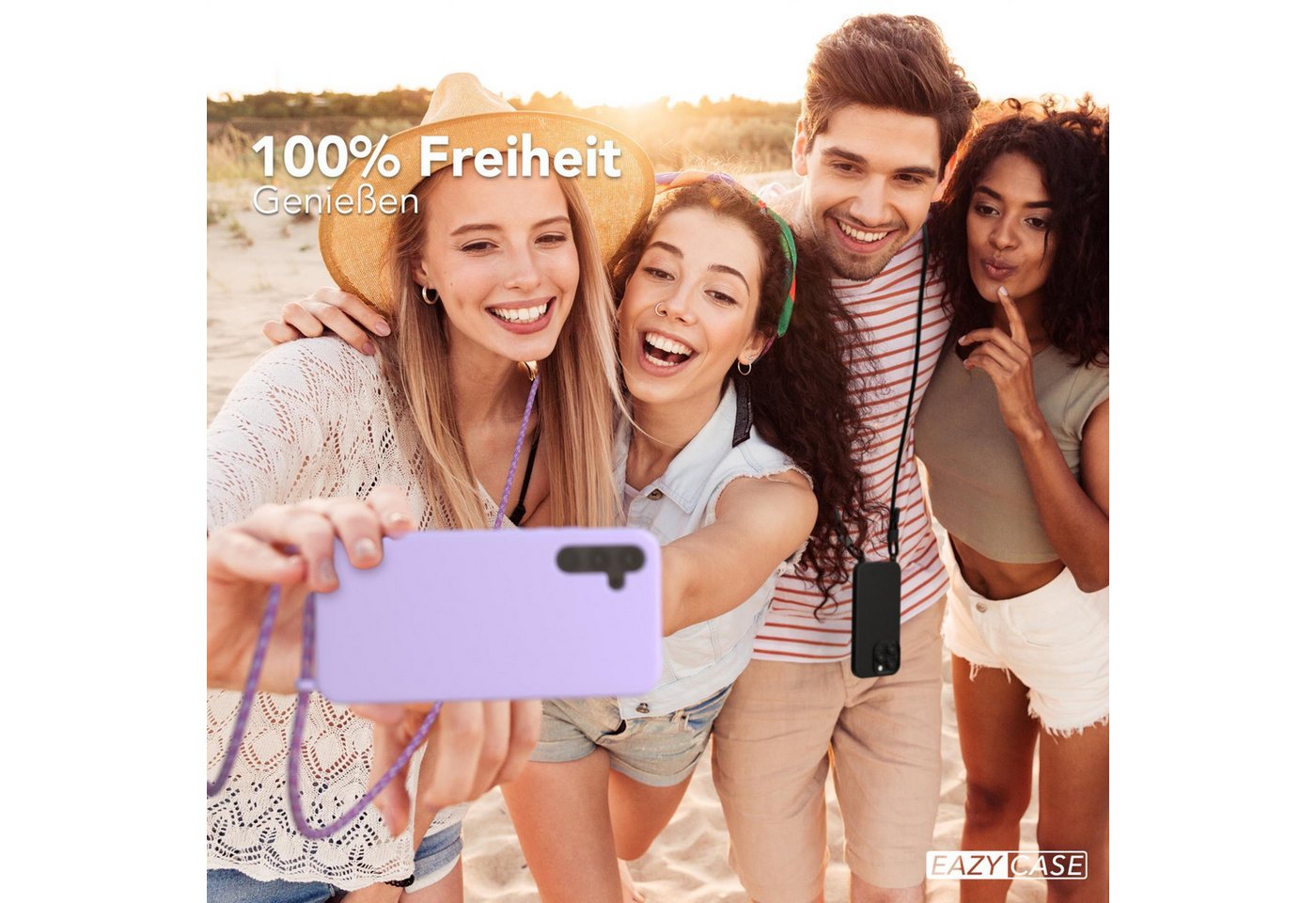 EAZY CASE Handykette Runde Silikon Kette für Samsung Galaxy A34 5G 6,6 Zoll, Handy Band Schutzhülle Back Cover Full Color Matt Crossbag Violett Mix Bild 2