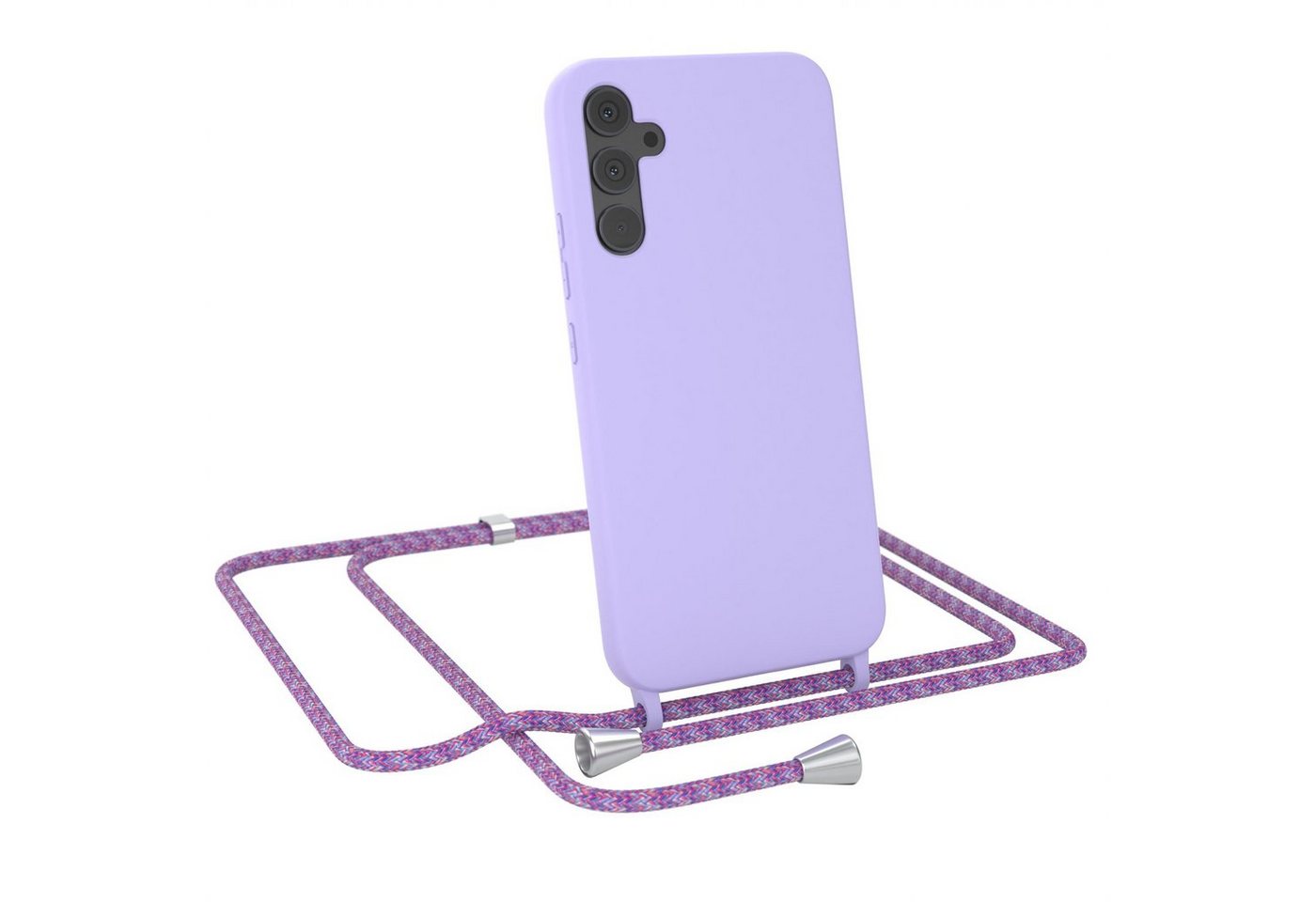 EAZY CASE Handykette Runde Silikon Kette für Samsung Galaxy A34 5G 6,6 Zoll, Handy Band Schutzhülle Back Cover Full Color Matt Crossbag Violett Mix Bild 4