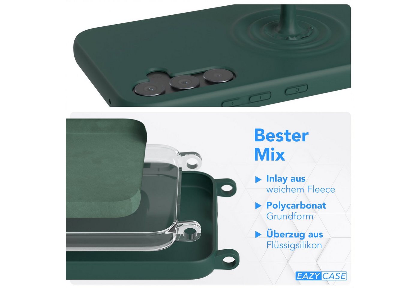 EAZY CASE Handykette Runde Silikon Kette für Samsung Galaxy A34 5G 6,6 Zoll, Kette zum Umhängen Smartphonekette für Unterwegs plus Cover Navy Grün