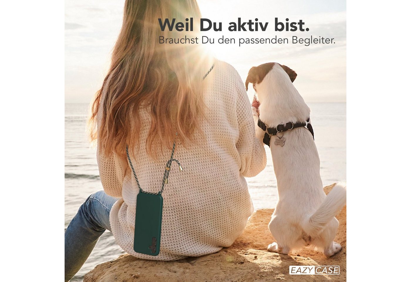 EAZY CASE Handykette Runde Silikon Kette für Samsung Galaxy A34 5G 6,6 Zoll, Kette zum Umhängen Smartphonekette für Unterwegs plus Cover Navy Grün Bild 2