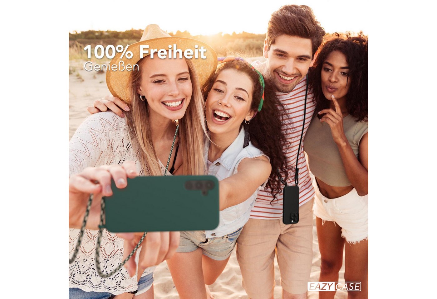 EAZY CASE Handykette Runde Silikon Kette für Samsung Galaxy A34 5G 6,6 Zoll, Kette zum Umhängen Smartphonekette für Unterwegs plus Cover Navy Grün Bild 3