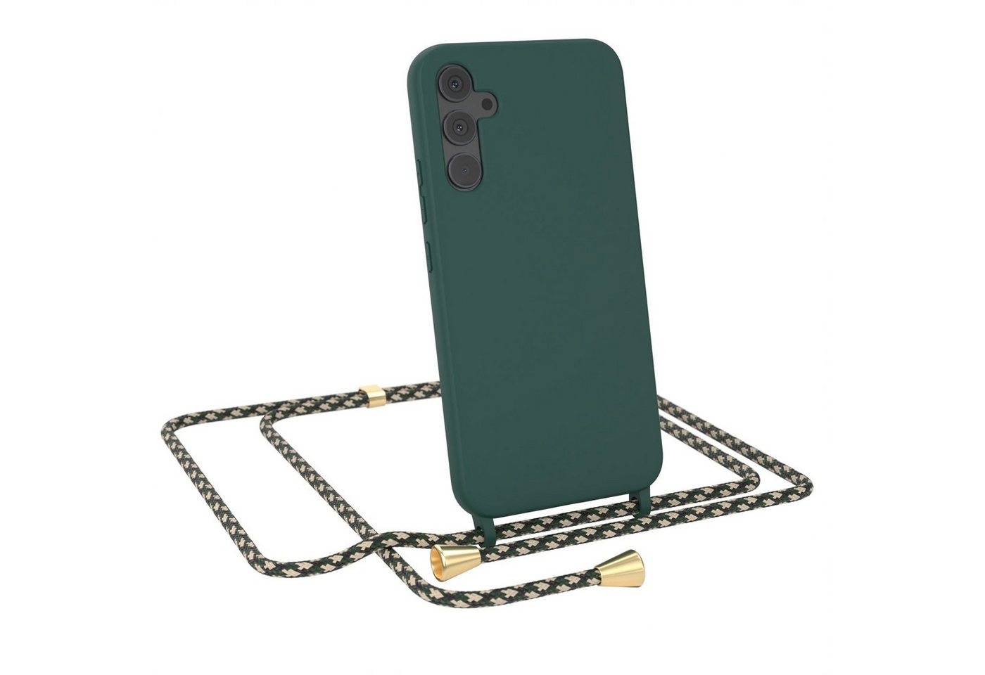 EAZY CASE Handykette Runde Silikon Kette für Samsung Galaxy A34 5G 6,6 Zoll, Kette zum Umhängen Smartphonekette für Unterwegs plus Cover Navy Grün Bild 4