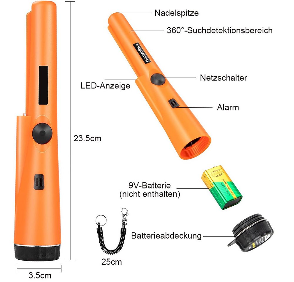 TUWENA Metalldetektor Metalldetektor Klein, Tragbar Metallsuchgerät IP66 Wasserdichter, Mit LED Indicator/Alarm Licht/Holster für Goldsuche, Schmuck, Silber