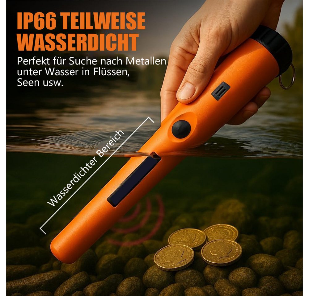 TUWENA Metalldetektor Metalldetektor Klein, Tragbar Metallsuchgerät IP66 Wasserdichter, Mit LED Indicator/Alarm Licht/Holster für Goldsuche, Schmuck, Silber Bild 2