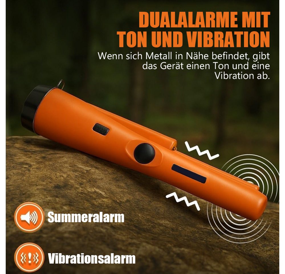 TUWENA Metalldetektor Metalldetektor Klein, Tragbar Metallsuchgerät IP66 Wasserdichter, Mit LED Indicator/Alarm Licht/Holster für Goldsuche, Schmuck, Silber Bild 5