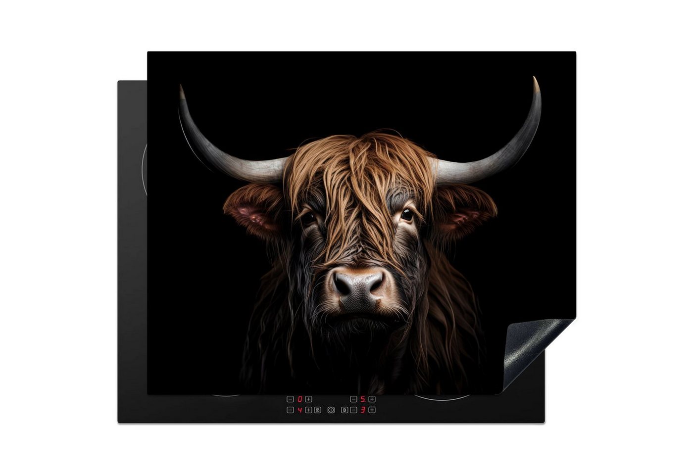 MuchoWow Herd-Abdeckplatte Schottischer Highlander - Porträt - Schwarz - Tier, Vinyl, (1 tlg), Herdabdeckplatten für Ceranfeld, Induktionsschutz, 65x55 cm Bild 4