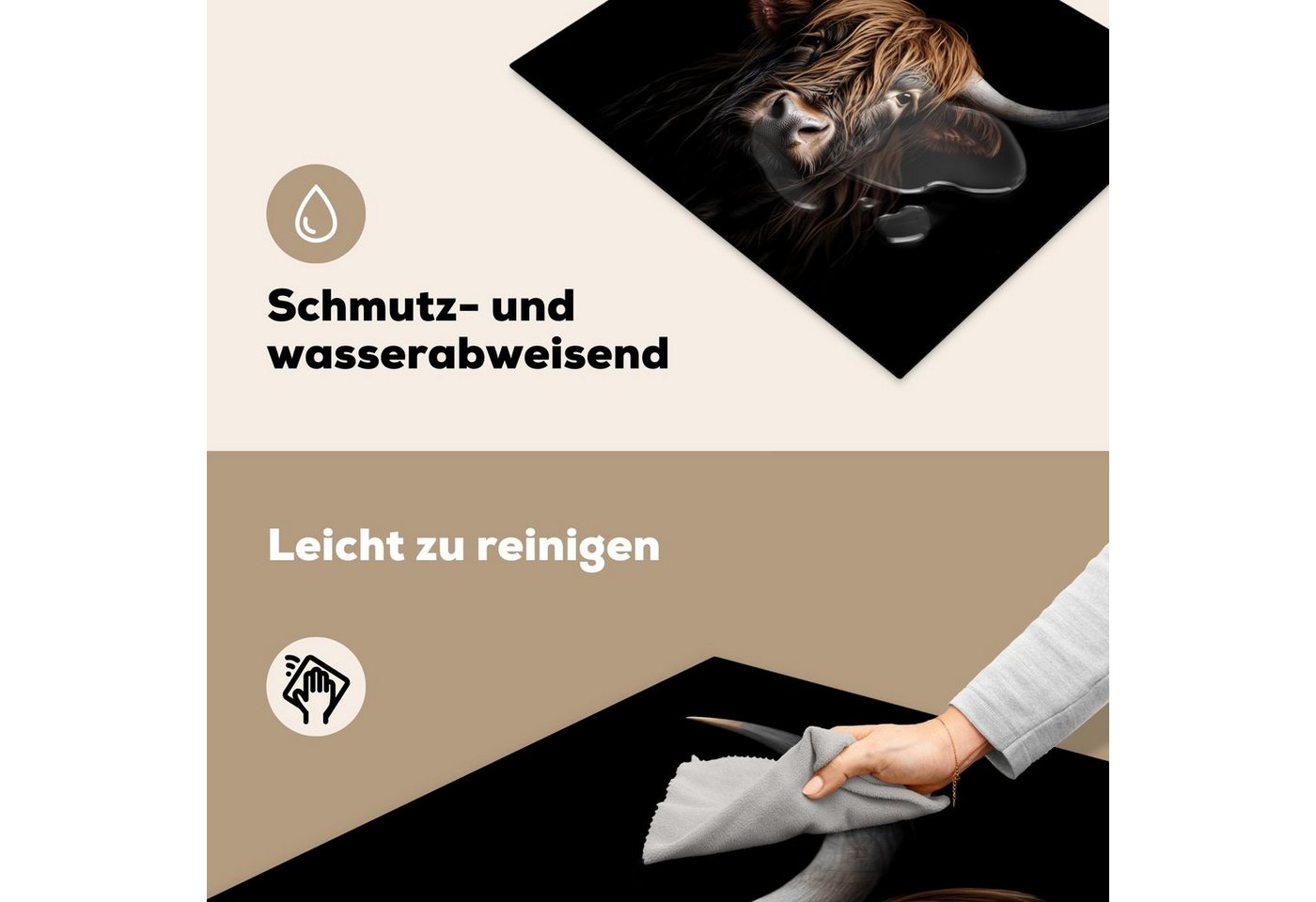 MuchoWow Herd-Abdeckplatte Schottischer Highlander - Porträt - Schwarz - Tier, Vinyl, (1 tlg), Herdabdeckplatten für Ceranfeld, Induktionsschutz, 65x55 cm Bild 5