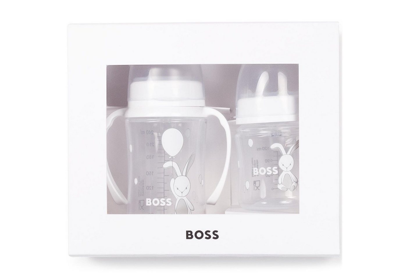 Boss Kidswear Babyflasche Boss Kidswear Baby Flaschen Set weiß mit Logo und Hasenillustration